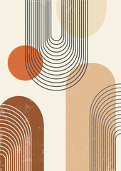 Abstract background poster with arch in boho style. Line art. © Natalya Nepran