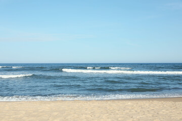 Picturesque view of beautiful sea and sandy beach on sunny day