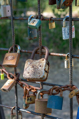 Love padlocks representing ever lasting love. Detail. Close up.