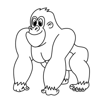 Cute gorilla cartoon coloring page illustration vector. For kids coloring book.
