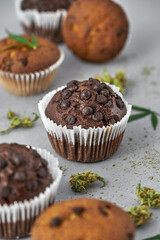 Different cupcakes with marijuana leaf and buds