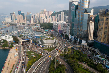 Fototapeta na wymiar Top down view of Hong Kong city traffic