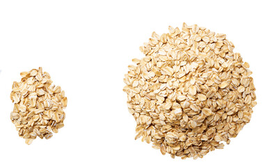 dry rolled oats isolated on white background top view. Pile oat flakes isolated on white background...
