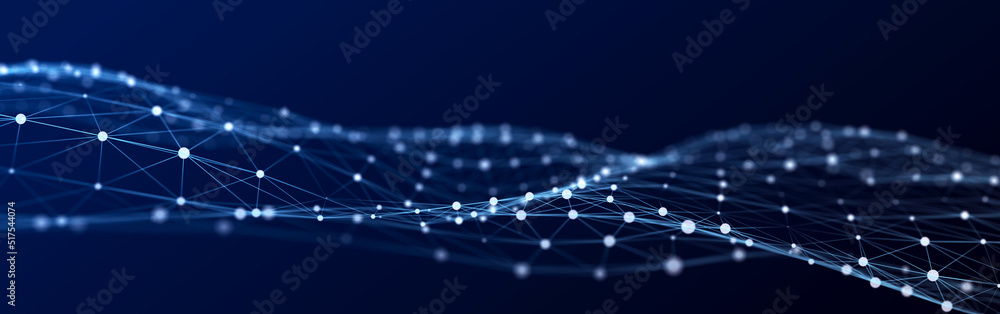 Aufkleber a wave of dots and lines of network connection. technological background. 3d rendering.