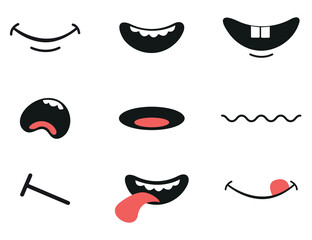 Cartoon doodle simple mouth isolated design element concept set