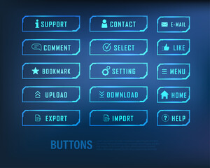 button collection sci-fi style set color blue