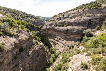 Fototapeta na wymiar Barranco Las Gargantas canyon next to Colungo, Somontano de Barbastro, province of Huesca, Aragon, Spain