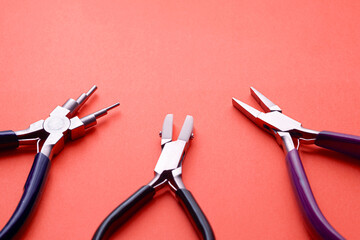 three types of pliers for jewelry concept education and learning.