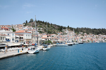Fototapeta na wymiar Beautiful view of coastal city with boats on sunny day