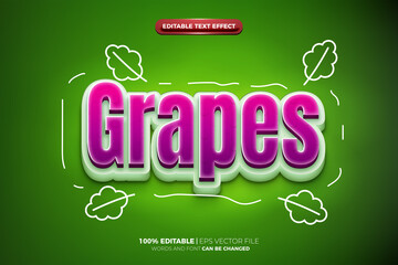 fresh purple grape green organic nature food 3D Editable text Effect Style
