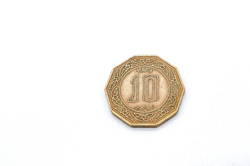ten arab old coins on white background