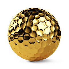Golden golf ball isolated on a white background. Clipping path included. 3d illustration