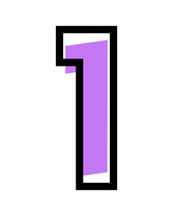 Vector number 1 with purple color and black outline