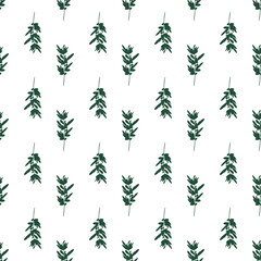 Seamless herbal pattern. Decorative vector background. Botanical texture with green plant leaves. 