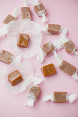 Caramel candy fudge in paper wrapping