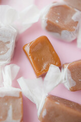 Caramel candy fudge in paper wrapping