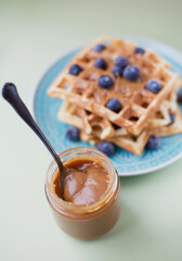 Belgian waffles and caramel sauce