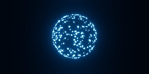 High tech banner image, symbol of technology, evolution, investment - Scifi planet wallpaper with glow dots - Finance banner image for website, app