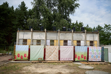 Homemade summer shower in the children's camp. High quality photo
