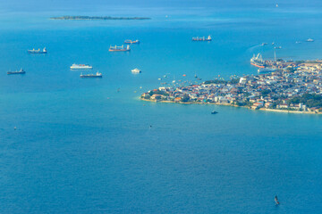 Aerial view of tropical island Zanzibar in the Indian ocean in Tanzania, East Africa