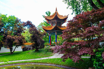 Traditional chinese gazebo in Chinese garden in Zurich, Switzerland