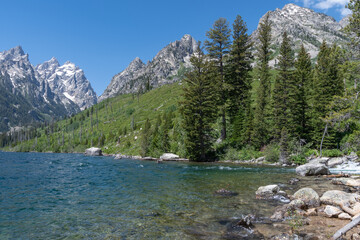 A view across Jenny Lake in Grand Teton National Park, Wyoming.