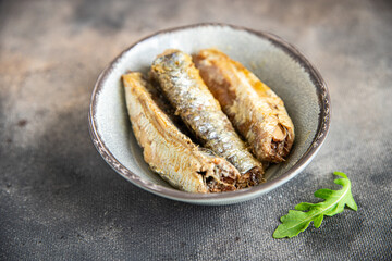 sardine in oil canned fish seafood fresh healthy meal food snack on the table copy space food...
