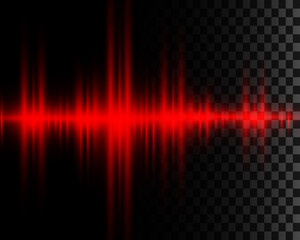 Neon red lines with bright flashes of light, rays of light on a transparent background. Vector illustration