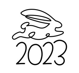 Obraz premium Bunny symbol of 2023 year. Continuous one line drawing