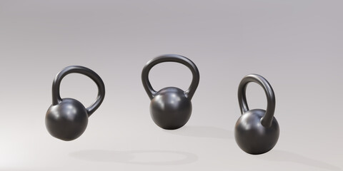 Naklejka na ściany i meble 3d three realistic black heavy weights isolated on grey background. Vector illustration.