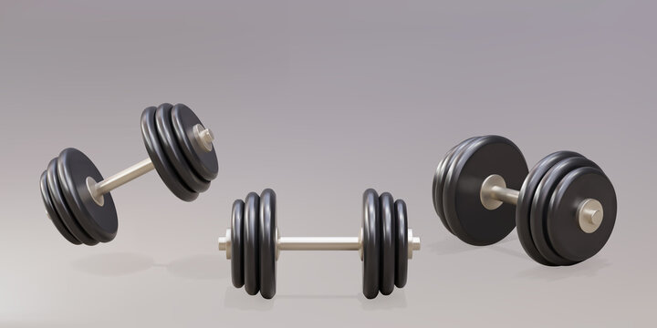 3d realistic set of dumbbells isolated on gray background. Vector illustration.