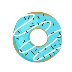 Donut isolated on white background. Glazed doughnut for menu design. Flat vector illustration, top view