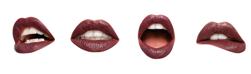 Set of dark female lips on white background