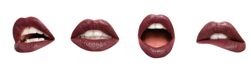 Fotobehang Set of dark female lips on white background © Pixel-Shot