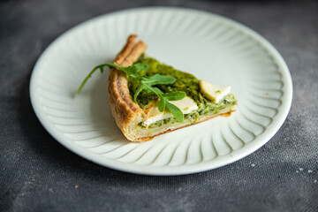 spinach savory pie green filling cheese fresh healthy meal food snack diet on the table copy space food background rustic top view