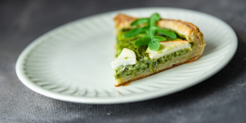spinach savory pie green filling cheese fresh healthy meal food snack diet on the table copy space food background rustic top view