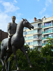 Naklejka premium Liege, Belgium - July 2022 : Visit the beautiful city of Liege - The Burning City - View on the multiple sculptures 