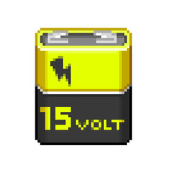 An 8-bit retro styled cartoon illustration of a voltage battery.