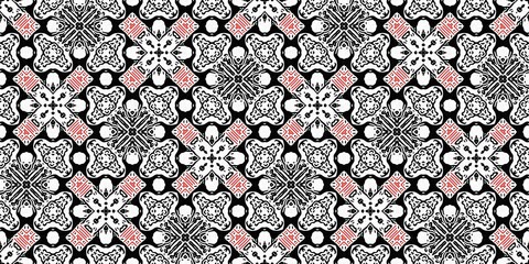 Red black seamless arabesque bandana border pattern. Modern masculine fashion neckerchief geometric scarf edging trim. Abstract endless graphic tape banner.