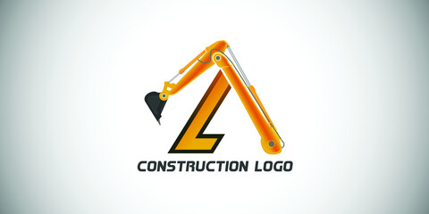 A letter construction logo with  Excavator design