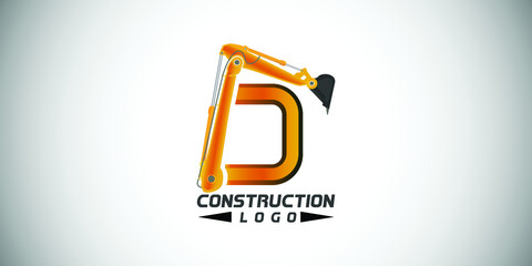 D letter construction logo with  Excavator design