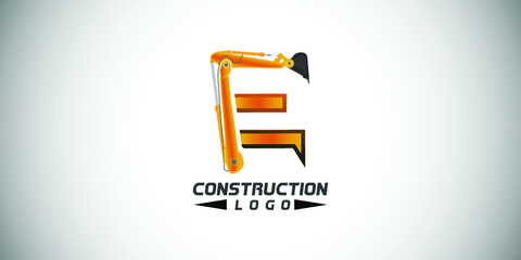 E letter construction logo with  Excavator design