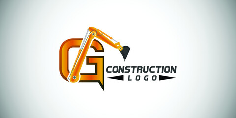 G letter construction logo with  Excavator design