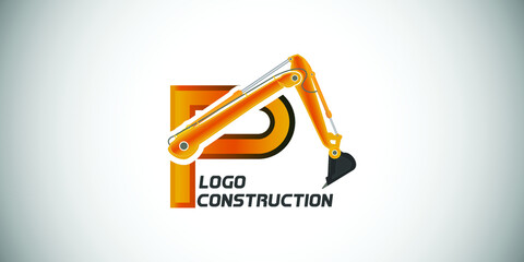 P letter construction logo with  Excavator design