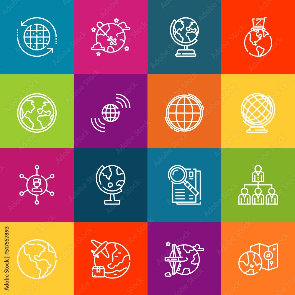 Poster modern thin line icons set of worldwide elements. premium quality outline symbol collection. simple 
