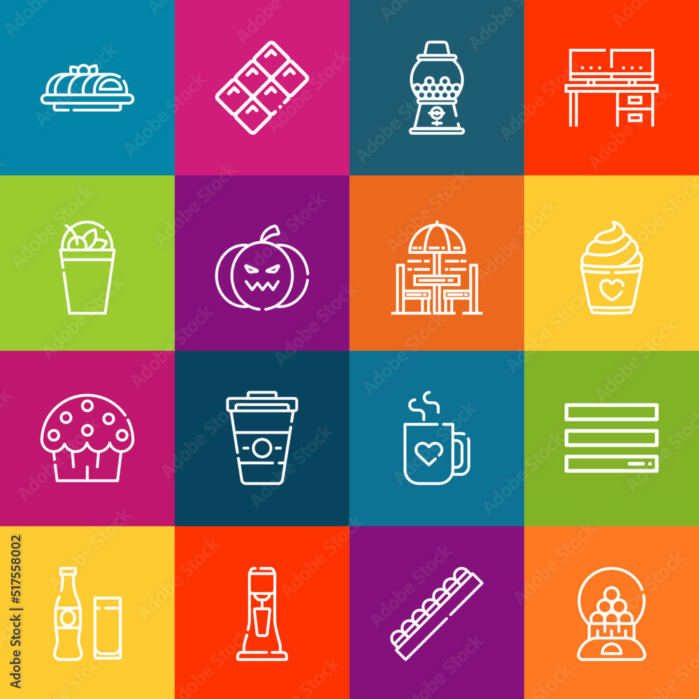 Poster modern thin line icons set of coffee elements. premium quality outline symbol collection. simple mon