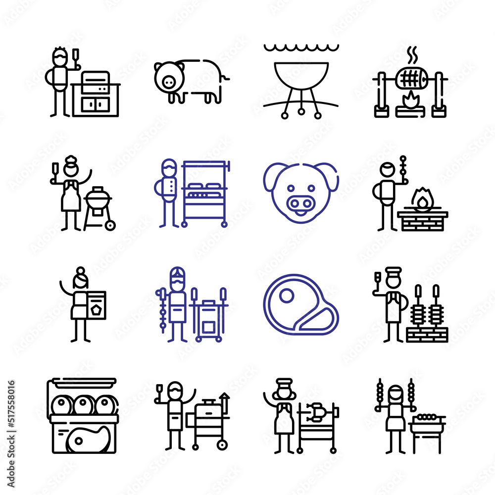 Poster barbecue icon set with line icons. modern thin line style. suitable for web and mobile icon. vector 