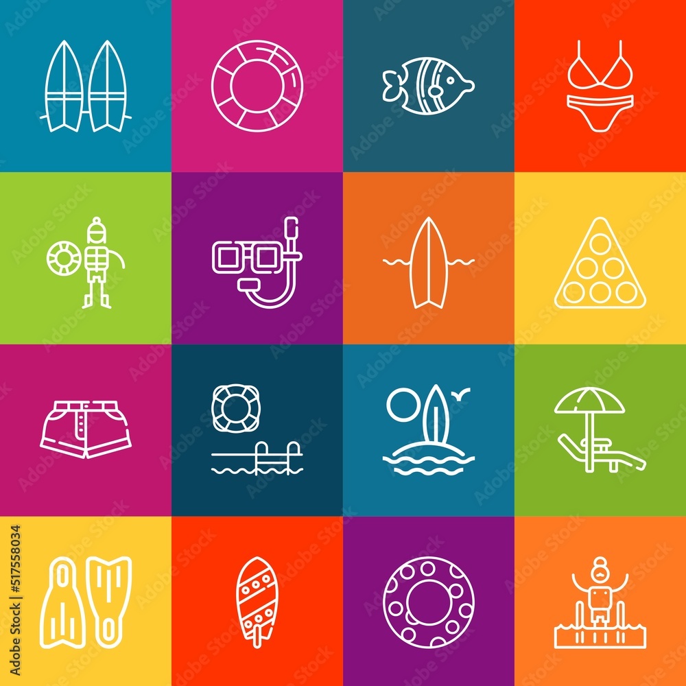 Poster modern thin line icons set of swim elements. premium quality outline symbol collection. simple mono 