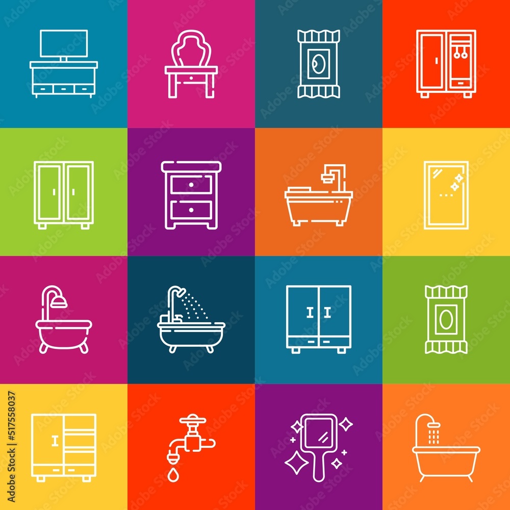 Poster modern thin line icons set of mirror elements. premium quality outline symbol collection. simple mon