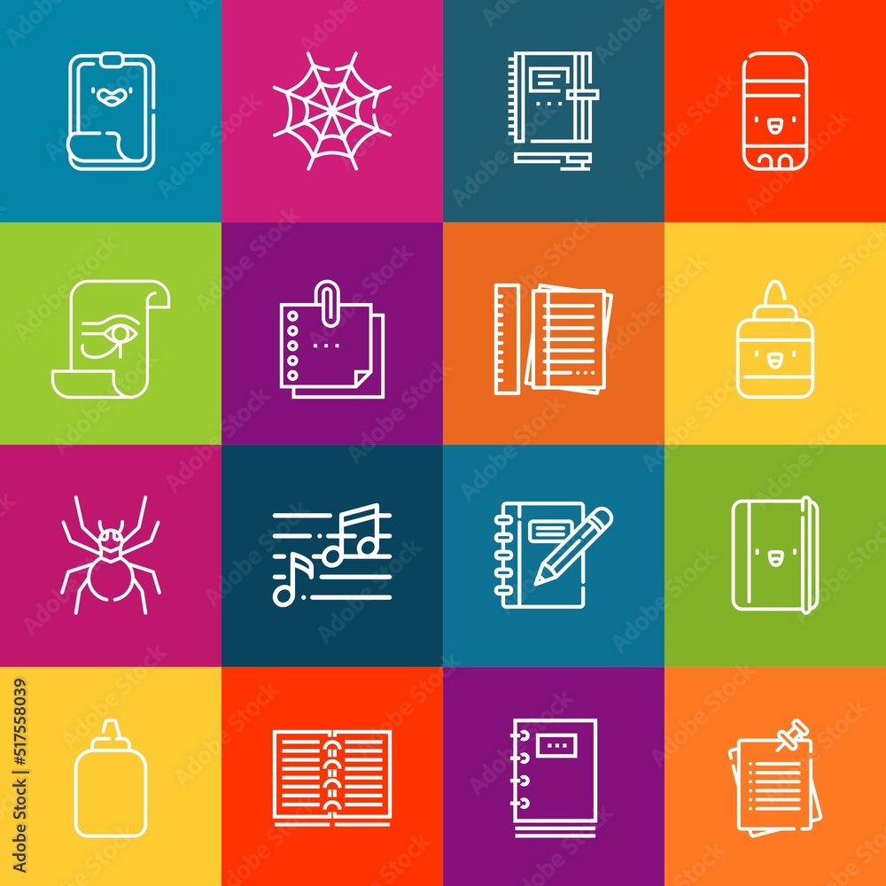 Poster modern thin line icons set of sticky elements. premium quality outline symbol collection. simple mon